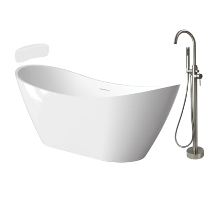 Transolid Skylar 59" Free Standing Acrylic Soaking Tub with Center Drain and Overflow - Includes Floor Mounted Tub Filler with Hand Shower White / Brushed Nickel Hardware