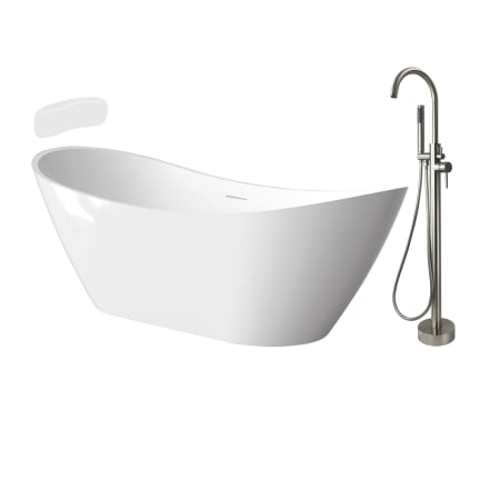Transolid Skylar Grande with Roslyn 67" Free Standing Acrylic Soaking Tub with Center Drain and Overflow - Includes Floor Mounted Tub Filler with Hand Shower White / Brushed Nickel Hardware