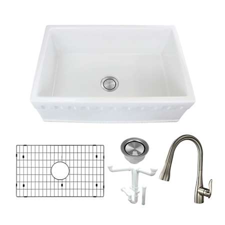 Transolid Covington 30" Farmhouse Single Basin Fireclay Kitchen Sink with Single Hole 1.8 GPM Kitchen Faucet White