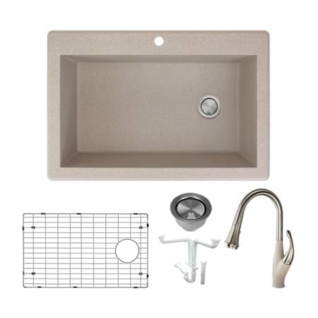 Transolid Radius 33" Drop In Single Basin Granite Kitchen Sink with Single Hole 1.8 GPM Kitchen Faucet Cafe Latte