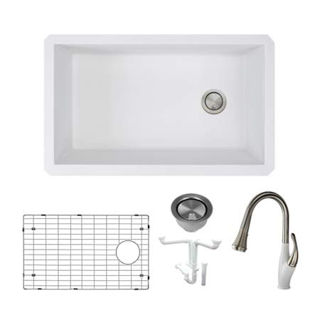 Transolid Radius 31-3/4" Undermount Single Basin Granite Kitchen Sink with Single Hole 1.8 GPM Kitchen Faucet White