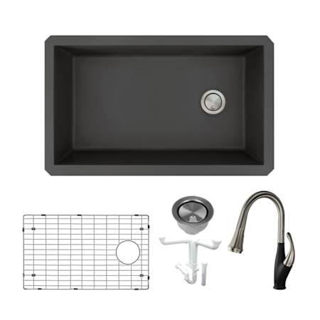 Transolid Radius 31-3/4" Undermount Single Basin Granite Kitchen Sink with Single Hole 1.8 GPM Kitchen Faucet Black