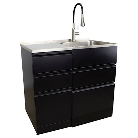 Transolid Laundry Metal Cabinet 37-5/16" Free Standing Single Basin Stainless Steel Laundry Sink Cabinet Matte Black