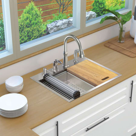 Transolid 27" Drop In Single Basin Stainless Steel Kitchen Sink with Basin Rack, Basket Strainer, Colander and Cutting Board Stainless