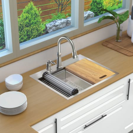Transolid 27" Drop In Single Basin Stainless Steel Kitchen Sink with Basin Rack, Basket Strainer, Colander and Cutting Board Stainless