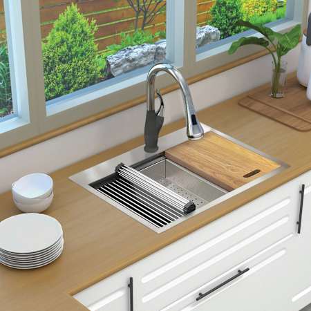 Transolid KWS 30" Drop In Single Basin Stainless Steel Kitchen Sink with Basin Rack, Basket Strainer, Colander and Cutting Board Stainless