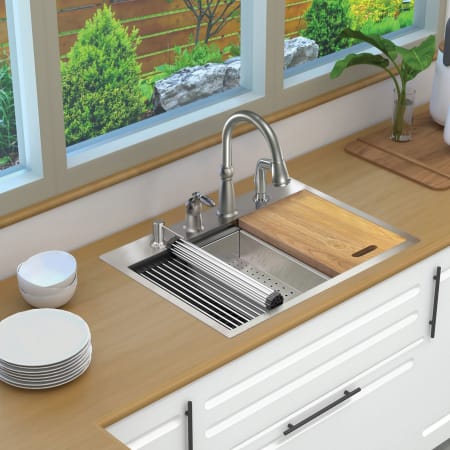 Transolid 30" Drop In Single Basin Stainless Steel Kitchen Sink with Basin Rack, Basket Strainer, Colander and Cutting Board Stainless
