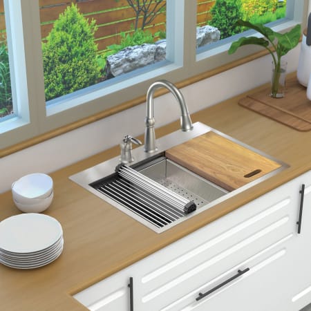 Transolid 30" Drop In Single Basin Stainless Steel Kitchen Sink with Basin Rack, Basket Strainer, Colander and Cutting Board Stainless