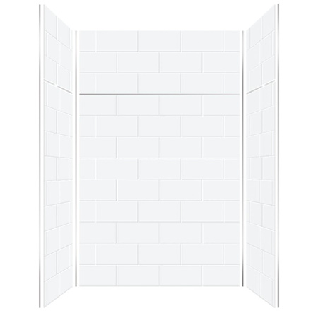 Transolid Prodigy 96" H x 60" W x 48" D Three Panel Shower Wall Kit with 12" Extension Panels, Aluminum Seam and Corner Trim White Horizontal Tile