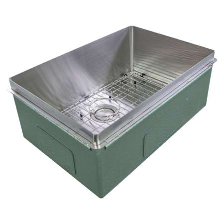 Transolid Rimless 25" Undermount Single Basin Kitchen Sink with Basin Rack and Basket Strainer Brushed Stainless