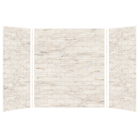 Transolid SaraMar 60" W x 36" D x 72" H Three Panel Shower Wall Kit Biscotti Marble Subway Tile
