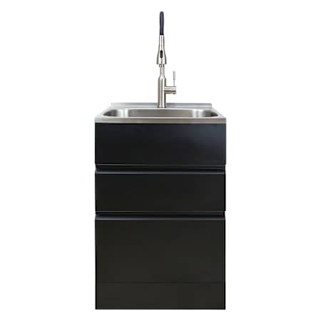 Transolid Contemporary Laundry Cabinet 21-13/16" Free Standing Single Basin Stainless Steel Laundry Sink Cabinet Matte Black