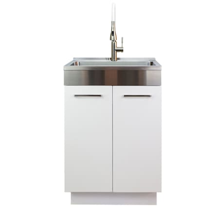 Transolid Contemporary Laundry Cabinet 23-5/8" Free Standing Single Basin Stainless Steel Laundry Sink Cabinet White
