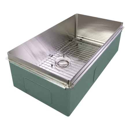 Transolid Rimless 32" Undermount Single Basin Kitchen Sink with Basin Rack and Basket Strainer Brushed Stainless