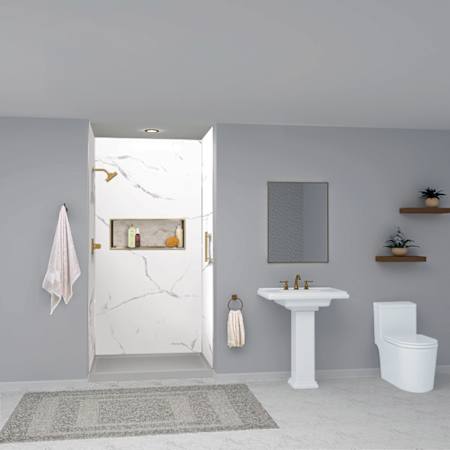 Transolid Titan 96" High x 48" Wide x 36" Deep High Gloss Shower Wall Kit with Aluminum Corner and Edge Trim White Caruso