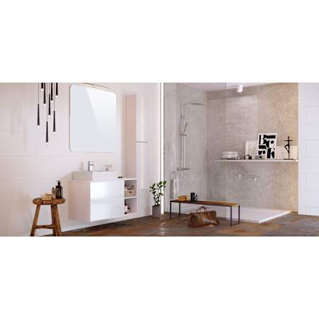 Transolid Titan 96" High x 60" Wide x 48" Deep Textured Concrete Shower Wall Kit with Aluminum Corner and Edge Trim Caesar Grey