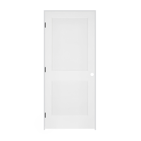 Trimlite 18" x 80" 2 Panel Primed Prehung Interior Colonial Right Passage Door with Matte Black Hinges and 7-1/4" Door Jamb Unfinished