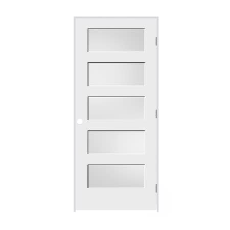 Trimlite 18" by 80" 5-Lite Shaker Left Handed Interior Prehung Passage Door with Brushed Chrome Hinges and 4-9/16" Door Jamb Primed