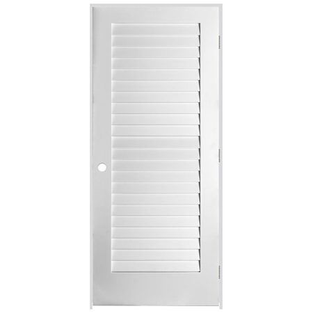 Trimlite 18" W x 80" H Plantation Full Louver Primed Solid Core 6-9/16" Jamb Right Handed Interior Pre Hung Passage Door with Satin Nickel Hinges Primed