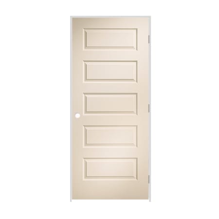 Trimlite 18" x 80" Primed 5-Panel Rockport Molded Hollow Core 6-9/16" Jamb Left Hand Prehung Door with Satin Nickel Hinges Primed