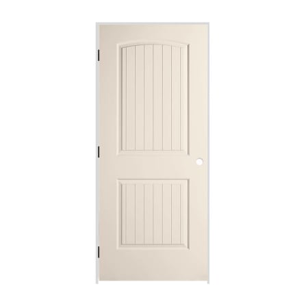 Trimlite 18" x 80" Primed 2-Panel Arch Top V-Groove Santa Fe Molded Hollow Core 7-1/4" Jamb Right Hand Prehung Door with Oil Rubbed Bronze Hinges Primed