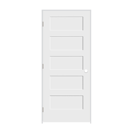 Trimlite 20" x 80" 5 Panel Shaker Primed Prehung Right Interior Passage Door with Brushed Chrome Hinges and 4-9/16" Door Jamb Unfinished