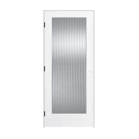 Trimlite 24" x 80" Reed Glass 1 Lite Primed Prehung Right Interior French Passage Door with Black Hinges and 6-9/16" Door Jamb Primed