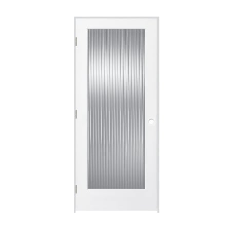 Trimlite 24" x 80" Reed Glass 1 Lite Primed Prehung Right Interior French Passage Door with Brushed Chrome Hinges and 6-9/16" Door Jamb Primed