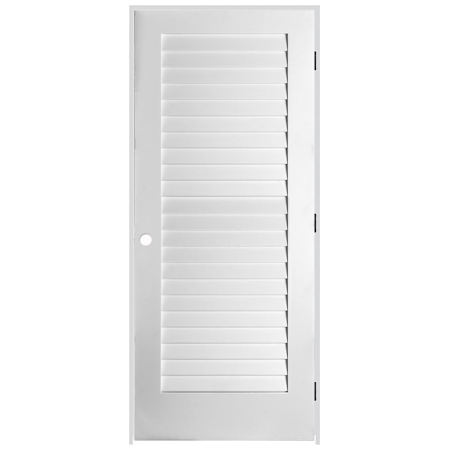 Trimlite 24" W x 80" H Plantation Full Louver Primed Solid Core 4-9/16" Jamb Right Handed Interior Pre Hung Passage Door with Oil Rubbed Bronze Hinges Primed