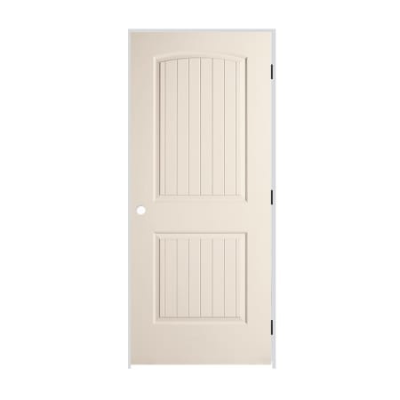 Trimlite 24" x 80" Primed 2-Panel Arch Top V-Groove Santa Fe Molded Hollow Core 6-9/16" Jamb Left Hand Prehung Door with Black Hinges Primed
