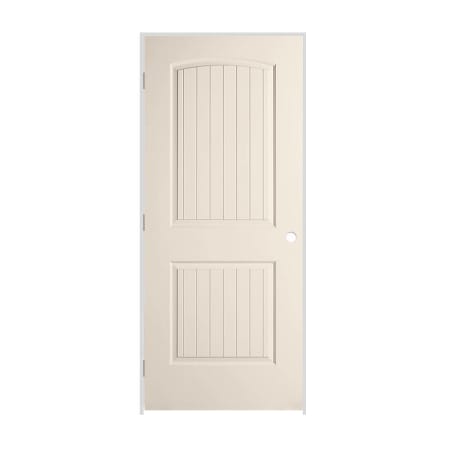 Trimlite 24" x 80" Primed 2-Panel Arch Top V-Groove Santa Fe Molded Hollow Core 6-9/16" Jamb Right Hand Prehung Door with Satin Nickel Hinges Primed