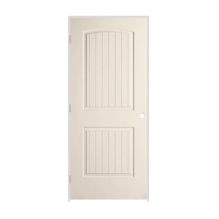 Trimlite 24" x 80" Primed 2-Panel Arch Top V-Groove Santa Fe Molded Hollow Core 7-1/4" Jamb Right Hand Prehung Door with Brushed Chrome Hinges Primed