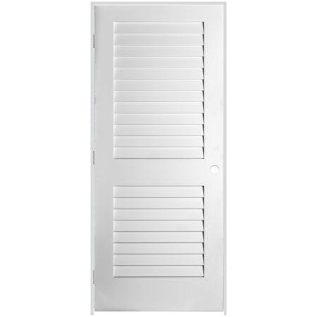 Trimlite 24" W x 84" H Plantation Full Louver Primed Solid Core 4-9/16" Jamb Left Handed Interior Pre Hung Passage Door with Brushed Chrome Hinges Primed