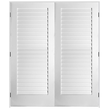 Trimlite 68" W x 80" H Plantation Full Louver Primed Solid Core 7-1/4" Jamb Interior Pre Hung Passage Door with Oil Rubbed Bronze Hinges Primed