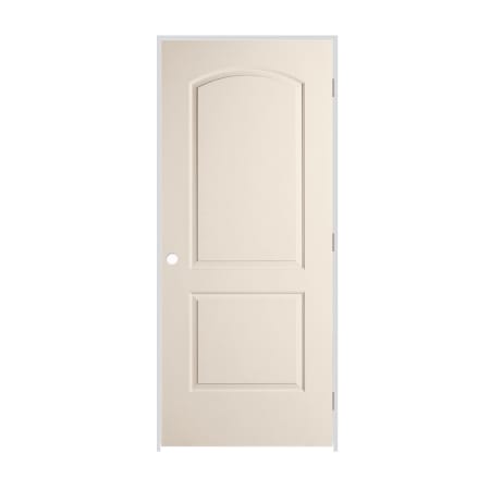 Trimlite 34" x 80" Primed 2-Panel Arch Top Caiman Molded Hollow Core 7-1/4" Jamb Left Hand Prehung Door with Brushed Chrome Hinges Primed