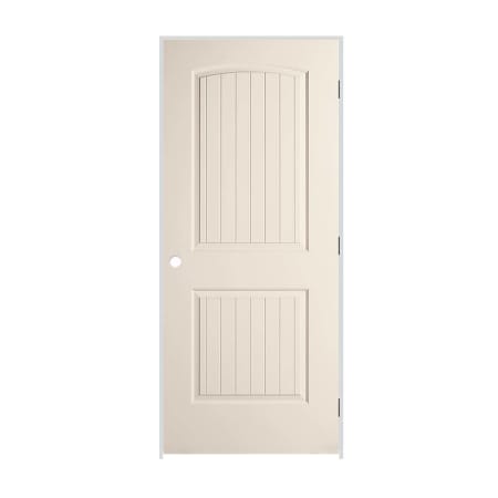 Trimlite 34" x 80" Primed 2-Panel Arch Top V-Groove Santa Fe Molded Hollow Core 4-9/16" Jamb Left Hand Prehung Door with Oil Rubbed Bronze Hinges Primed