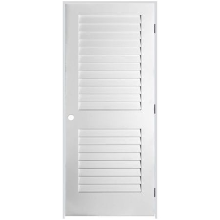 Trimlite 34" W x 84" H Plantation Full Louver Primed Solid Core 6-9/16" Jamb Right Handed Interior Pre Hung Passage Door with Black Hinges Primed