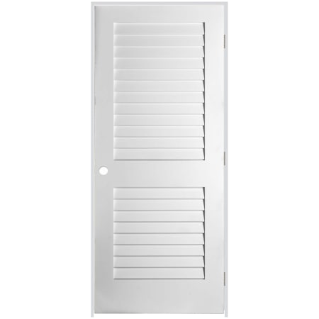 Trimlite 34" W x 84" H Plantation Full Louver Primed Solid Core 4-9/16" Jamb Right Handed Interior Pre Hung Passage Door with Brushed Chrome Hinges Primed
