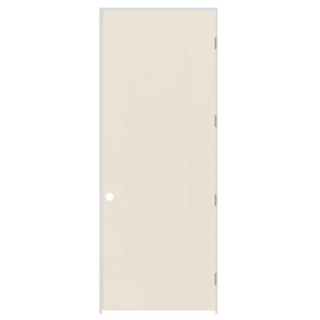 Trimlite 34" x 96" Primed Hardboard Hollow Core Flush 6-9/16" Jamb Left Hand Prehung Door with Satin Nickel Hinges Primed