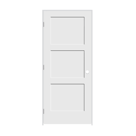 Trimlite 26" by 84" Shaker 3 Panel Right Handed Interior Prehung Passage Door with Brushed Chrome Hinges and 7-1/4" Door Jamb Primed