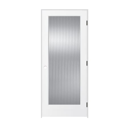 Trimlite 28" x 80" Reed Glass 1 Lite Primed Prehung Left Interior French Passage Door with Black Hinges and 4-9/16" Door Jamb Primed