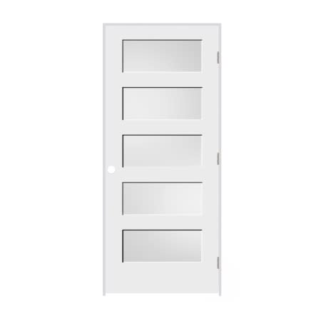 Trimlite 28" by 80" 5-Lite Shaker Left Handed Interior Prehung Passage Door with Satin Nickel Hinges and 7-1/4" Door Jamb Primed