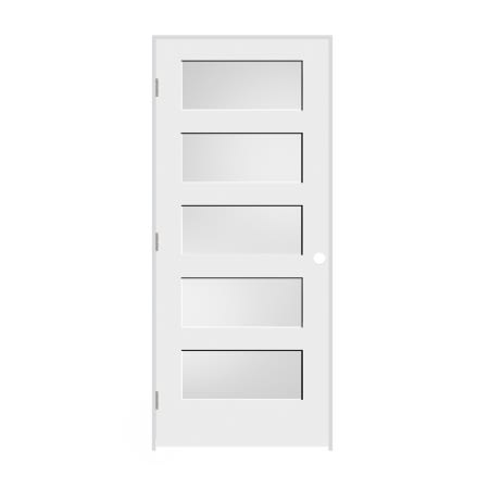 Trimlite 28" by 80" 5-Lite Shaker Right Handed Interior Prehung Passage Door with Satin Nickel Hinges and 7-1/4" Door Jamb Primed
