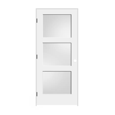 Trimlite 28" by 80" 3-Lite Shaker Right Handed Interior Prehung Passage Door with Black Hinges and 4-9/16" Door Jamb Primed