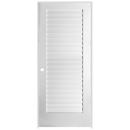 Trimlite 28" W x 84" H Plantation Full Louver Primed Solid Core 7-1/4" Jamb Right Handed Interior Pre Hung Passage Door with Black Hinges Primed
