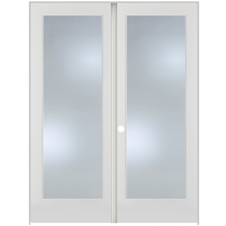 Trimlite 56" by 96" 2 Clear Glass Lite Right Hand Active Ovolo Edge Interior Double French Door with Astragal, Satin Nickel Hinges and 4-9/16" Door Jamb Primed