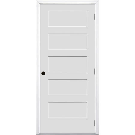 Trimlite 30" by 80" 5-Panel Shaker Left Handed Interior Prehung Fire Rated Passage Door with Satin Nickel Hinges and 7 1/4" Door Jamb - Mill Sill Primed