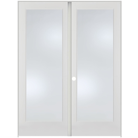 Trimlite 60" by 80" 2 Frosted Glass Lite Right Hand Active Ovolo Edge Interior Double French Door with Astragal, Satin Nickel Hinges and 7-1/4" Door Jamb Primed