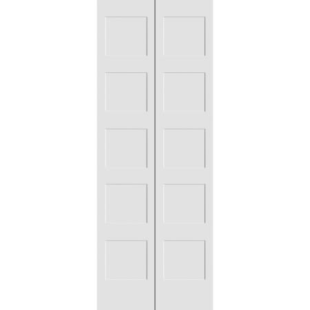 Trimlite 30 Inch by 79 Inch Flat 5-Panel Shaker Interior Bifold Door with Installation Hardware Primed