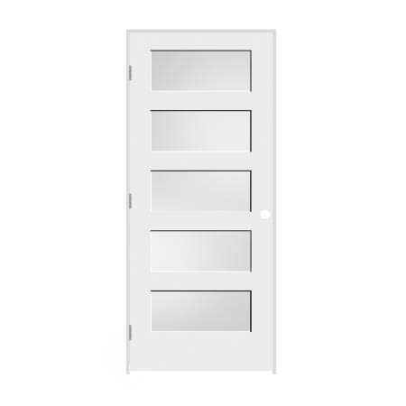 Trimlite 30" by 80" 5-Lite Shaker Right Handed Interior Prehung Passage Door with Brushed Chrome Hinges and 4-9/16" Door Jamb Primed